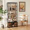 Rustic Brown 8-tier Bookshelf with 4 Fabric Drawers and Heavy-Duty Metal Frame